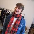 johnstons bath scarf found red tartan