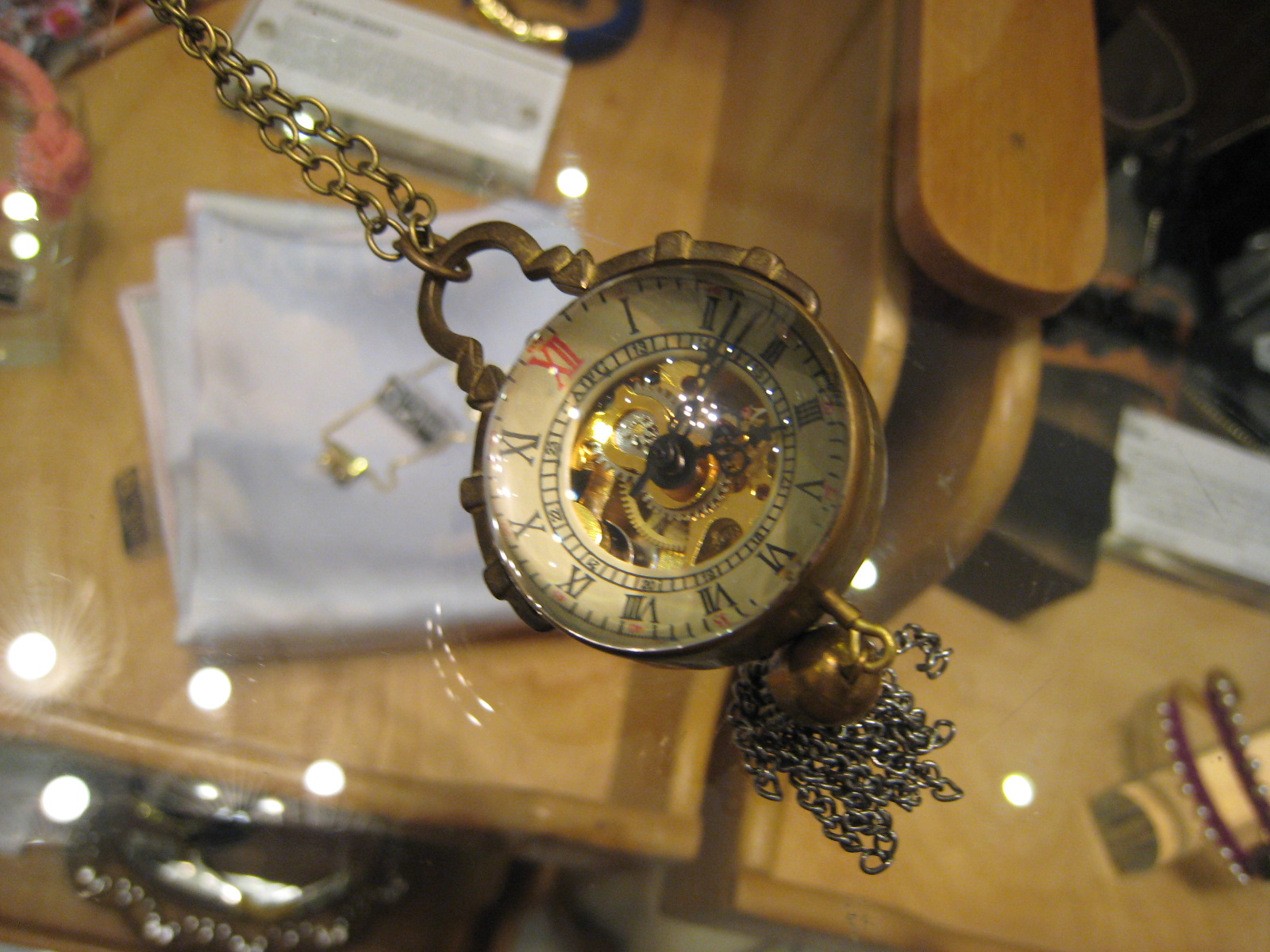 brass timepiece necklace pendant antique