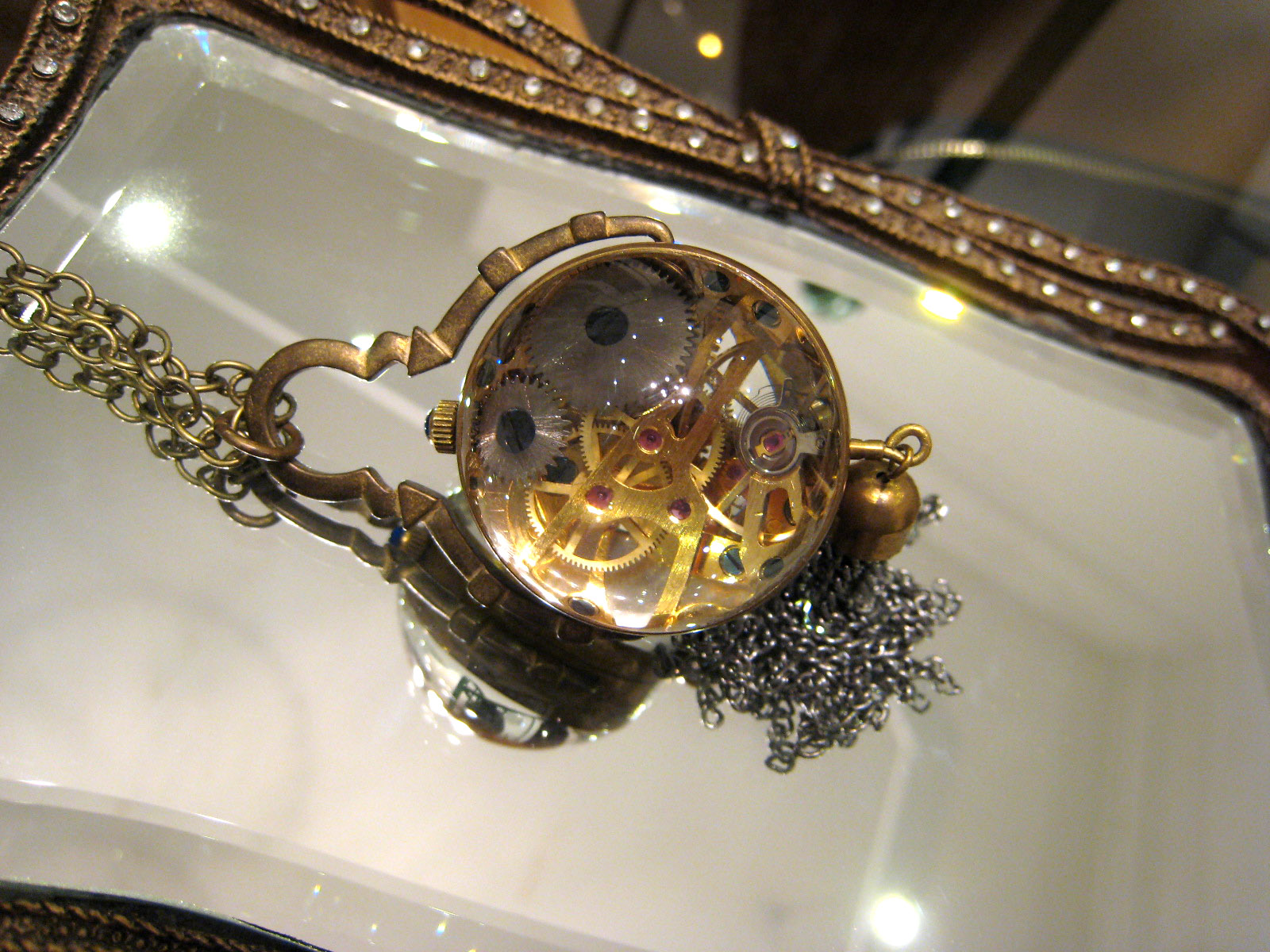 brass timepiece necklace pendant antique rear