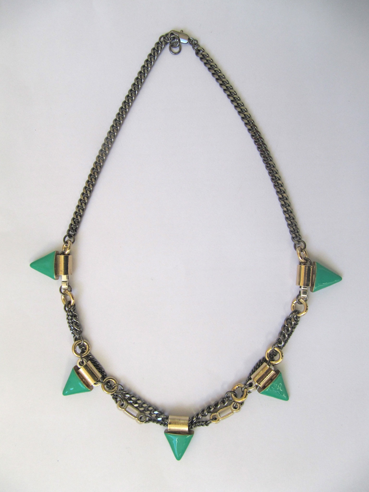 AZTEC TEETH IN GREEN WITH RUTHENIUM AND GOLD CHAIN stella telegraph top 50 found bath boutique designer shop